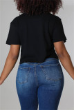 Schwarzer rosa Mode-beiläufiger Buchstabe-Druck-grundlegende O-Ansatz-T-Shirts