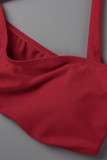 Rojo sexy sólido vendaje patchwork dibujar cuerda doblar trajes de baño