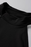 ブラックファッションカジュアルソリッドタッセルパッチワークOネックノースリーブツーピース