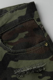 Shorts jeans retos com estampa de camuflagem estampado de camuflagem moda casual rasgado