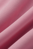 Розово-красный модный повседневный однотонный пэчворк с круглым вырезом и коротким рукавом из двух частей