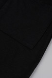 黒のセクシーなカジュアルプラスサイズのソリッドポケットスパゲッティストラップロングドレス