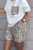 Snake Print Casual Print Patchwork O Neck Short Sleeve Two Pieces