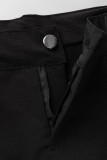 Pantalones de altavoz de cintura alta regulares de vendaje sólido casual de moda negro