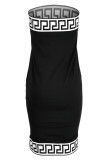Black Fashion Casual Print Patchwork Backless Strapless Sleeveless Dress