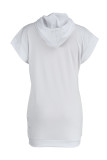 ホワイト ファッション カジュアル レター プリント パッチワーク フード付きカラー ショート スリーブ ドレス