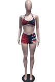 Red Fashion Sexy Print Bandage Backless Halfter Sleeveless Two Pieces