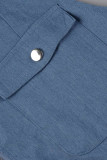 Blaues, modisches, lässiges, solides Patchwork-Umlegekragen-Denimkleid in Übergröße