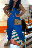 Blue Fashion Casual Solid Backless Spaghetti Strap Regular Jumpsuits