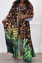 Abito a maniche corte con scollo a V e scollo a V con stampa leopardata casual multicolore alla moda
