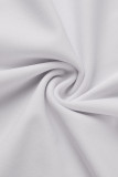 Weißes, modisches, lässiges Patchwork-Kleid mit Kapuzenkragen und kurzen Ärmeln