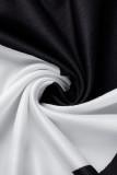 Schwarzes, modisches, lässiges Patchwork-Kleid mit Gürtel und O-Ausschnitt