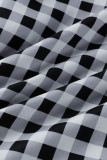 Nero moda casual stampa scozzese patchwork colletto con risvolto manica lunga due pezzi