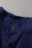 Azul escuro casual sólido retalhos fivela o pescoço sem mangas macacões jeans retos
