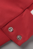 ローズレッド ファッション カジュアル 無地 パッチワーク Oネック 半袖 ツーピース