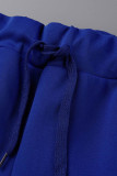 ブルー ファッション カジュアル 無地 パッチワーク Oネック 半袖 ツーピース