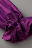 Púrpura moda casual patchwork sólido sin espalda fuera del hombro tops