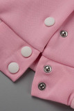 Розовый модный повседневный однотонный пэчворк с круглым вырезом и коротким рукавом из двух частей