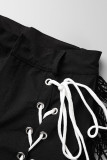 ブラックファッションカジュアルソリッド包帯レギュラーハイウエストスピーカーパンツ