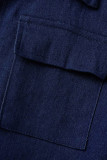 Blauwe mode casual effen patchwork rits kraag korte mouw skinny denim jumpsuits