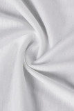 Blanco sexy estampado patchwork transparente o cuello manga corta dos piezas