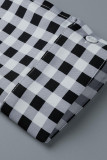 Nero moda casual stampa scozzese patchwork colletto con risvolto manica lunga due pezzi