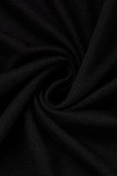 Robe longue sexy décontractée grande taille avec poche solide à bretelles spaghetti noire