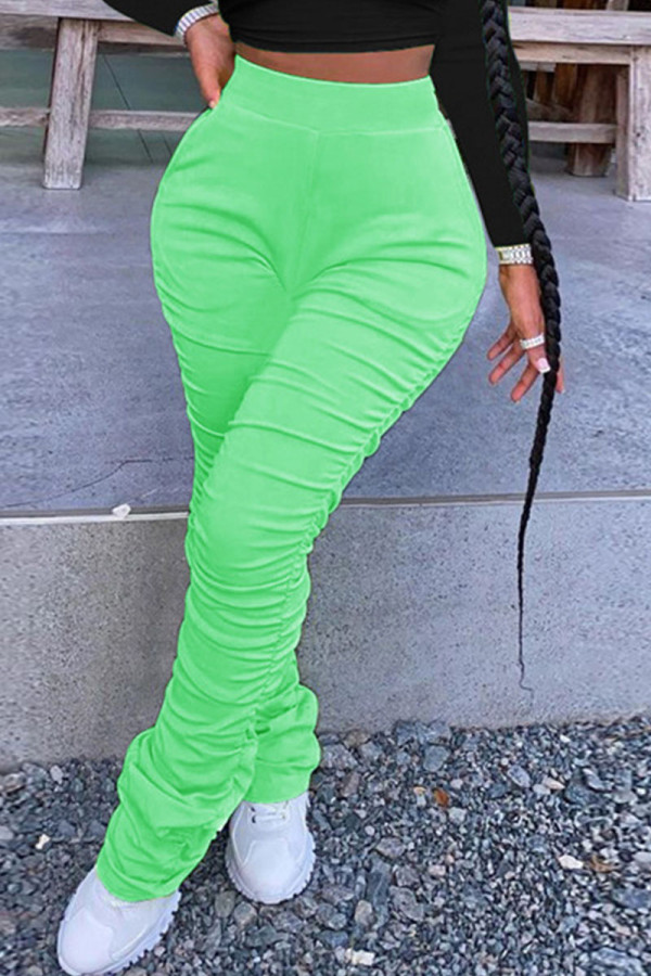 Pantalon taille haute décontracté à pli solide et décontracté vert