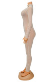 Абрикосовый модный сексуальный пэчворк, горячее сверление, выдолбленные прозрачные узкие комбинезоны с круглым вырезом