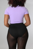 Фиолетовые сексуальные повседневные бинты с принтом и выдолбленными футболками с круглым вырезом