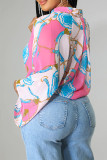 Roze Fashion Casual Print Bandage Turndown Kraag Tops