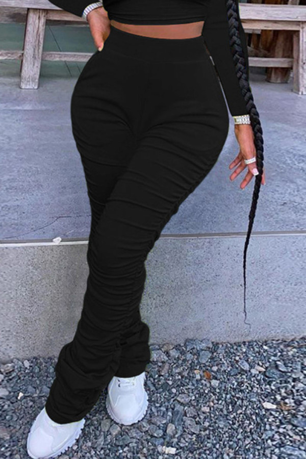 Черные модные повседневные однотонные брюки с высокой талией