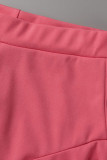 Duas peças com zíper folho em patchwork sólido rosa sexy