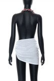 White Fashion Sexy Print Patchwork Backless Asymmetrical Halter Sleeveless Dress Dresses