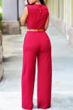 Patchwork solido casual moda rosa rossa con tute regolari con scollo a V cintura
