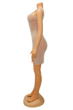 Абрикосовое сексуальное лоскутное горячее бурение с открытой спиной и разрезом, платье без рукавов с v-образным вырезом