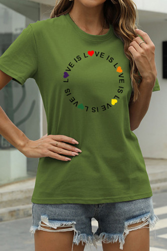 Army Green Fashion Casual Print Basic O Neck T-Shirts