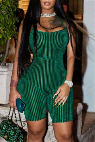 Green Sexy Casual Solid Bandage Backless Halter Skinny Romper