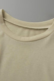 Khaki Casual Solid Patchwork Slit O Neck T-Shirt Kleid Kleider