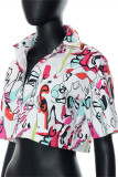 Witte mode casual print patchwork kraag tops