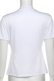 Camisetas de moda casual branca com estampa de borla patchwork decote em V