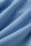 Bleu sexy solide patchwork volant fermeture éclair deux pièces