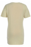 Vestidos t-shirt caqui casual sólido patchwork com fenda no decote