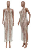 White Sexy Solid Hollowed Out Patchwork Slit Swimwears Cover Up