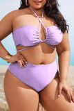 Фиолетовый модный сексуальный принт с повязкой на спине Холтер плюс размер купальники из трех частей (с прокладками)
