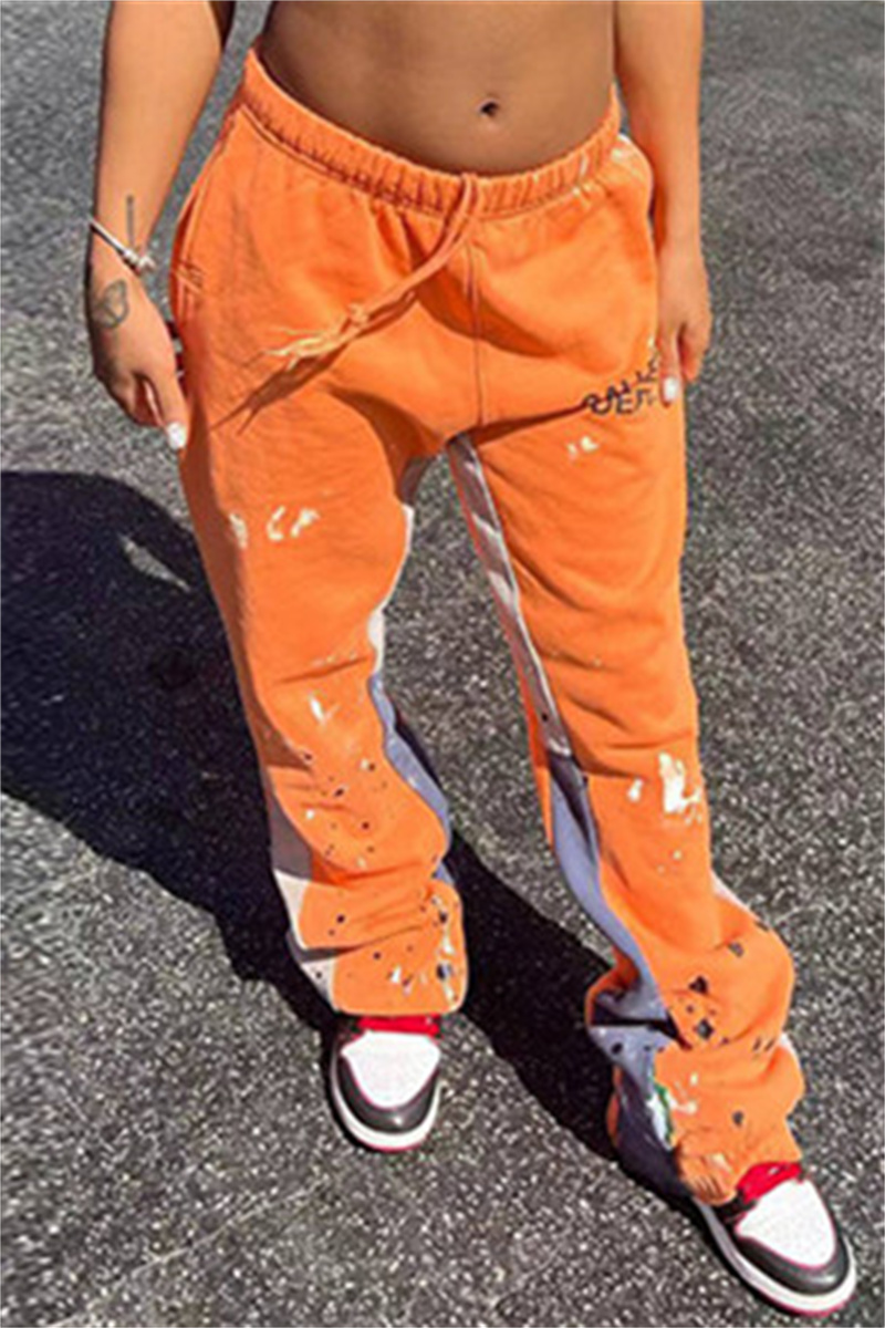 

Orange Fashion Casual Sportswear Letter Print Patchwork Regular Mid Waist Trousers