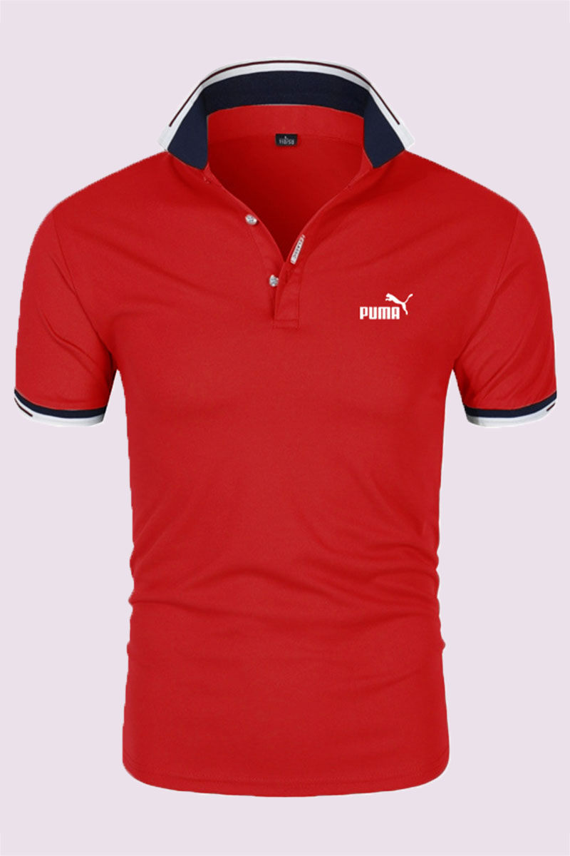 

Red Fashion Casual Print Letter POLO collar Tops