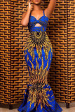 Многоцветный модный сексуальный принт с вырезом на спине, длинное платье на тонких бретелях