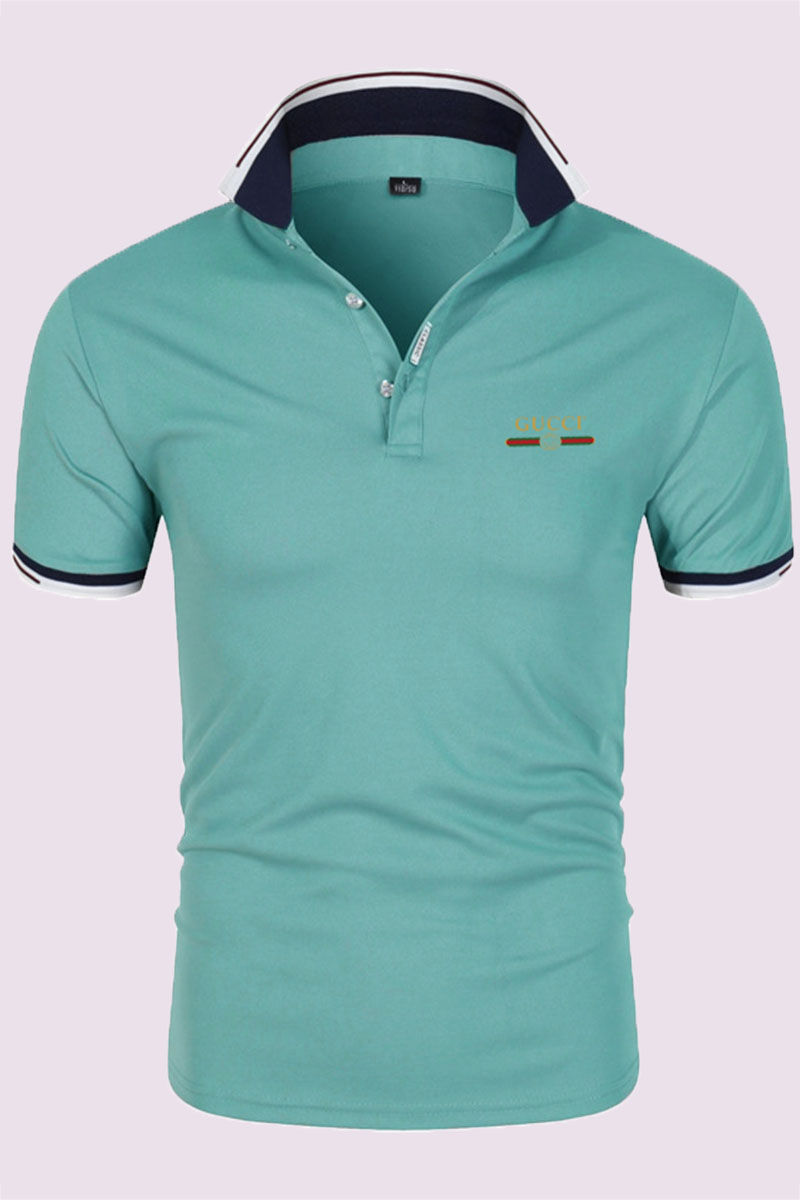 

Lake Blue Fashion Casual Print Letter POLO collar Tops