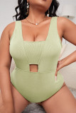 Mint green Fashion Sexy Solid Hollowed Out Backless O Neck Plus Size Swimwear Three-piece Set (With Paddings)